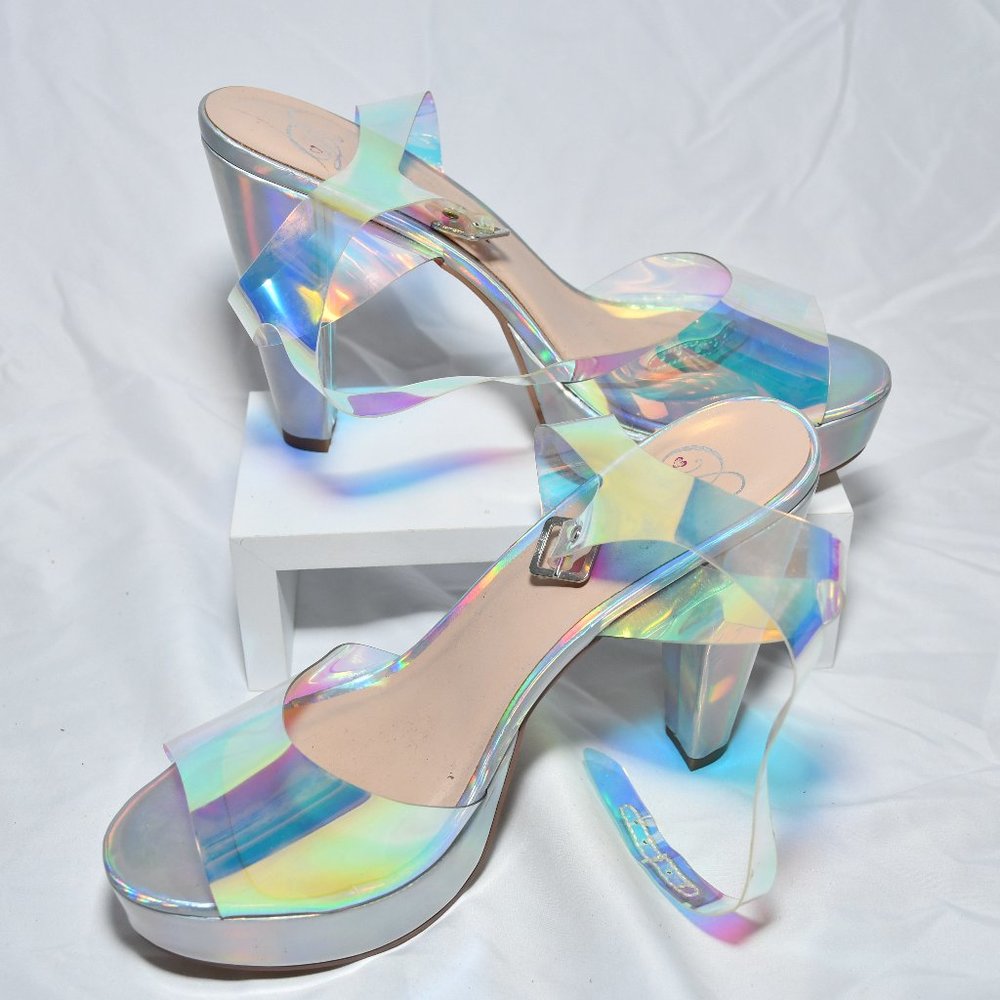 Holographic chunky high heels